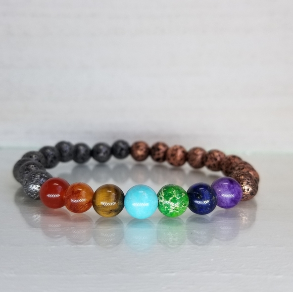 Rose & Gray Yin & Yang 7 Chakra Healing Bracelet - Picture 4 of 12